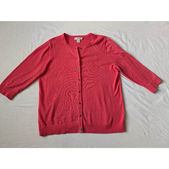 CJ Banks Sweater Pink Button Down‎ 3/4 Sleeve Size X (14) Knit Cardigan - Picture 2 of 9